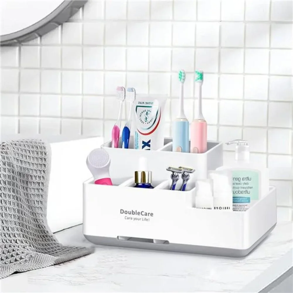 Toothbrush Holder Bathroom Organizer Countertop Caddy Toothpaste Shaver Storage